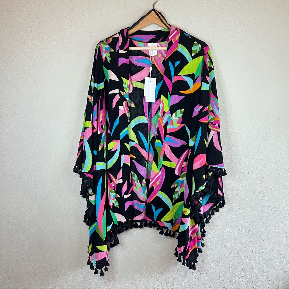 Trina Turk Birds Of Paradise Fringe Kimono Swim Cover Up One Size NWT - Picture 7 of 13